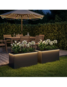 Fioriera da giardino con LED 2 pz Nero 50 x 100 x 48 cm Acciaio