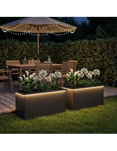 Fioriera da giardino con LED 2 pz Nero 50 x 100 x 48 cm Acciaio