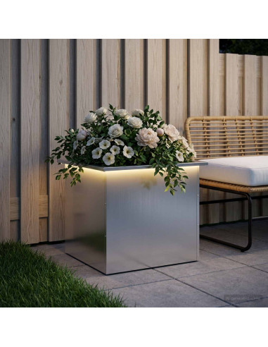 Fioriera da giardino con LED Argento 50 x 60 x 48 cm