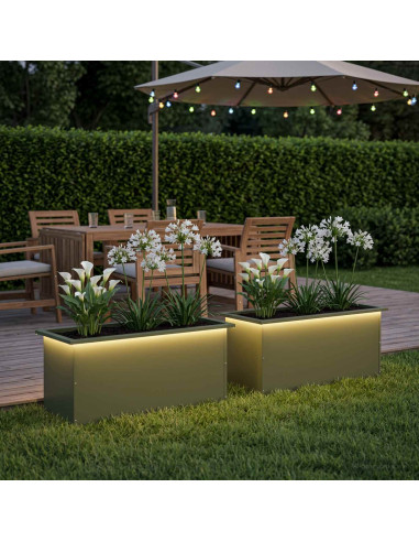 Fioriera da giardino con LED 2 pz Verde Oliva 40 x 100 x 40 cm