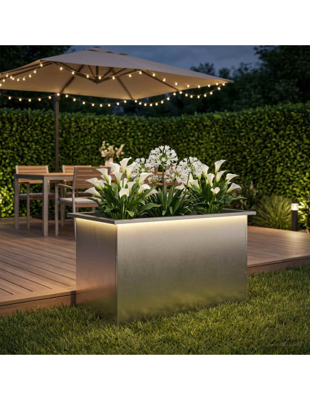 Fioriera da giardino con LED Argento 50 x 80 x 48 cm