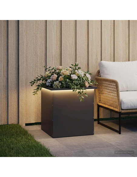 Fioriera da giardino con LED Nero 50 x 50 x 48 cm Acciaio