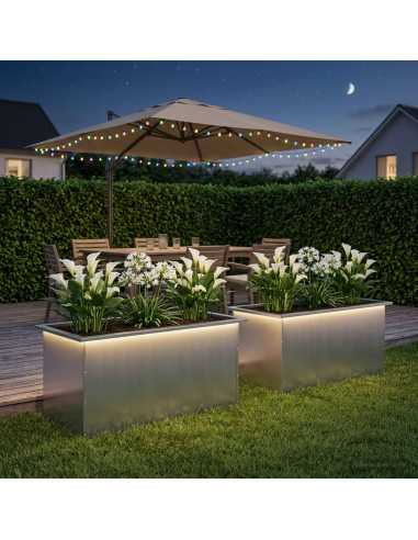 Fioriera da giardino con LED 2 pz Argento 50 x 80 x 48 cm