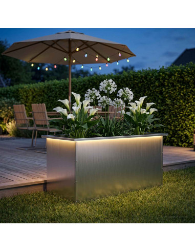 Fioriera da giardino con LED Argento 50 x 100 x 48 cm