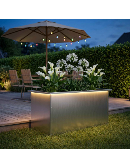 Fioriera da giardino con LED Argento 50 x 100 x 48 cm