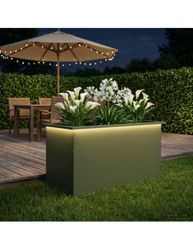 Fioriera da giardino con LED Verde Oliva 50 x 100 x 48 cm