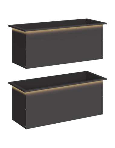 Fioriera da giardino con LED 2 pz Nero 40 x 100 x 40 cm Acciaio