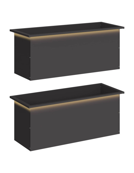 Fioriera da giardino con LED 2 pz Nero 40 x 100 x 40 cm Acciaio