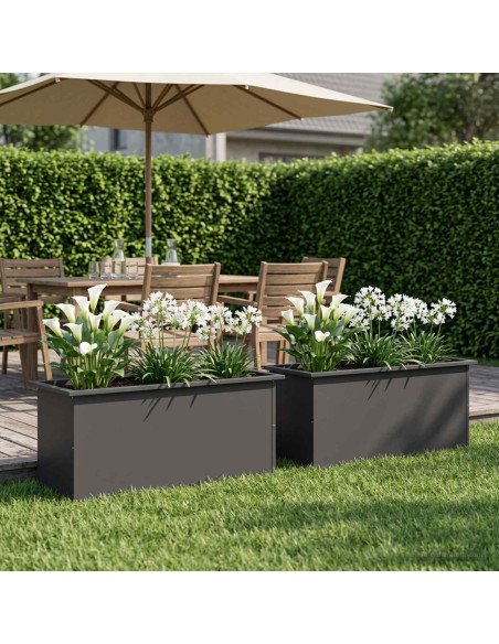 Fioriera da giardino con LED 2 pz Nero 40 x 100 x 40 cm Acciaio