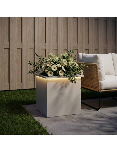 Fioriera da giardino con LED Bianco 50 x 50 x 48 cm Acciaio