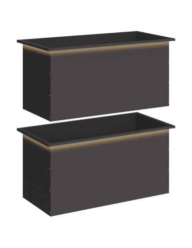 Fioriera da giardino con LED 2 pz Nero 50 x 100 x 48 cm Acciaio