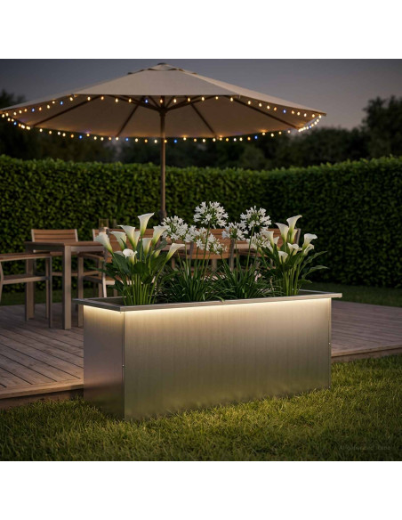 Fioriera da giardino con LED Argento 40 x 100 x 40 cm