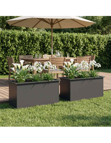Fioriera da giardino con LED 2 pz Nero 50 x 100 x 48 cm Acciaio