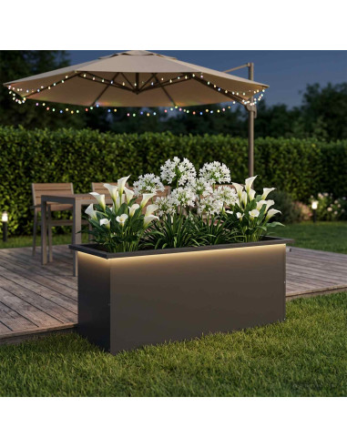 Fioriera da giardino con LED Nero 40 x 100 x 40 cm Acciaio