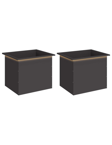Fioriera da giardino con LED 2 pz Nero 50 x 60 x 48 cm Acciaio