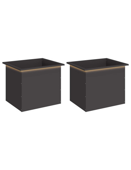 Fioriera da giardino con LED 2 pz Nero 50 x 60 x 48 cm Acciaio