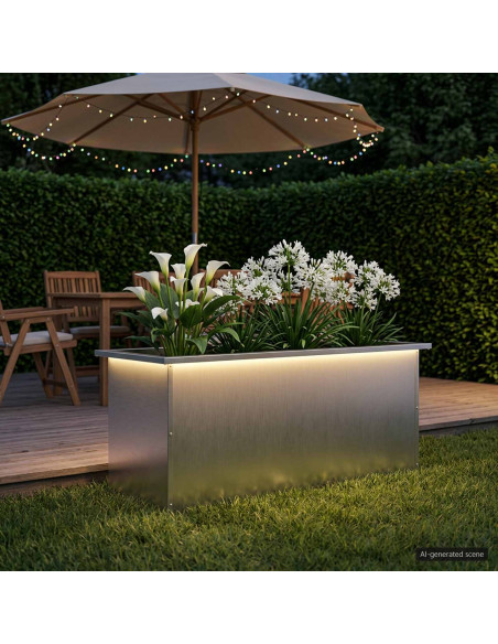 Fioriera da giardino con LED Argento 40 x 100 x 40 cm