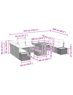 Set Divano da Giardino 11 pz Nero polyrattan