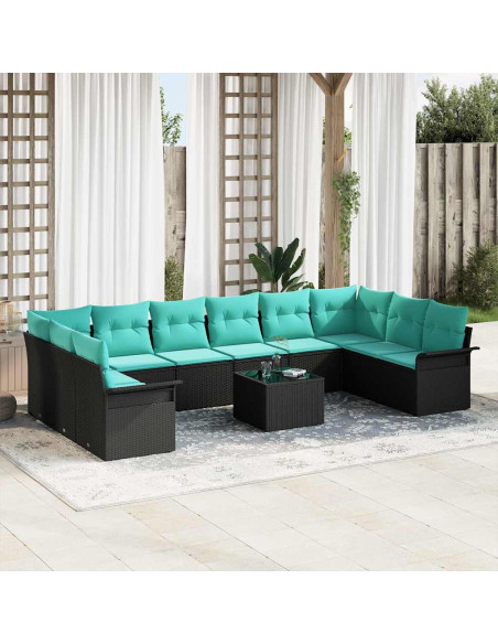 Set Divano da Giardino 11 pz Nero polyrattan
