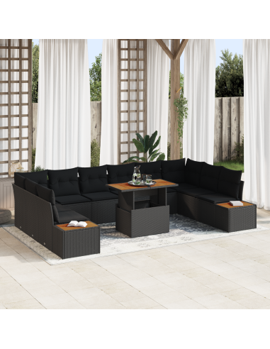 Set Divano da Giardino 11 pz Nero polyrattan
