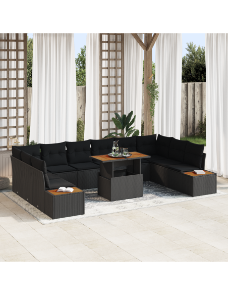 Set Divano da Giardino 11 pz Nero polyrattan