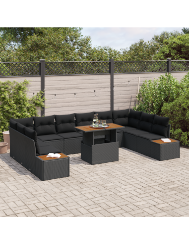 Set Divano da Giardino 11 pz Nero polyrattan