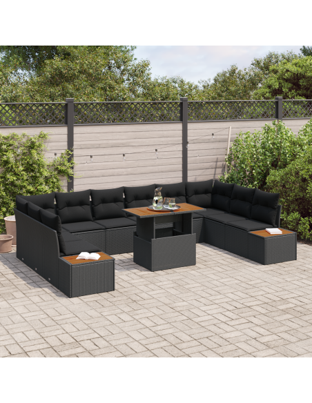 Set Divano da Giardino 11 pz Nero polyrattan