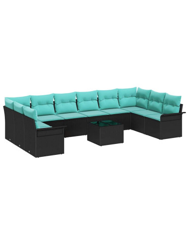Set Divano da Giardino 11 pz Nero polyrattan