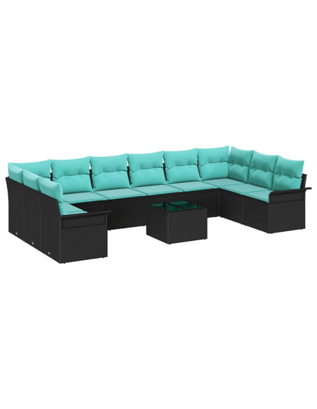Set Divano da Giardino 11 pz Nero polyrattan
