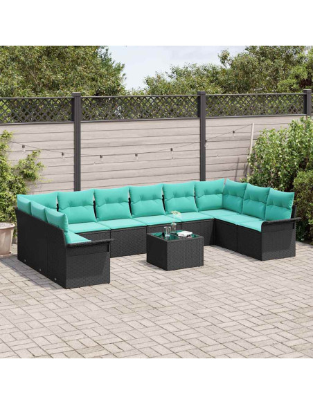 Set Divano da Giardino 11 pz Nero polyrattan