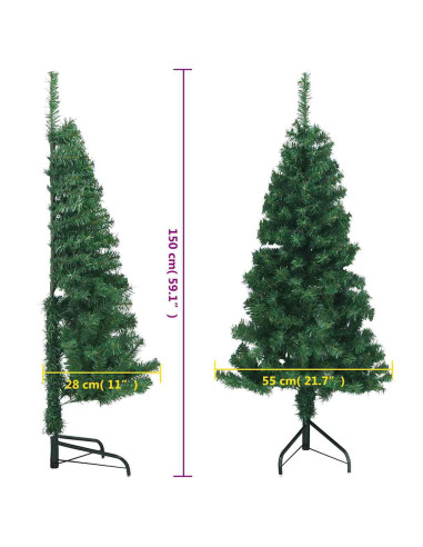 Albero di Natale Artificiale ad Angolo con Supporto Verde 150 cm PVC
