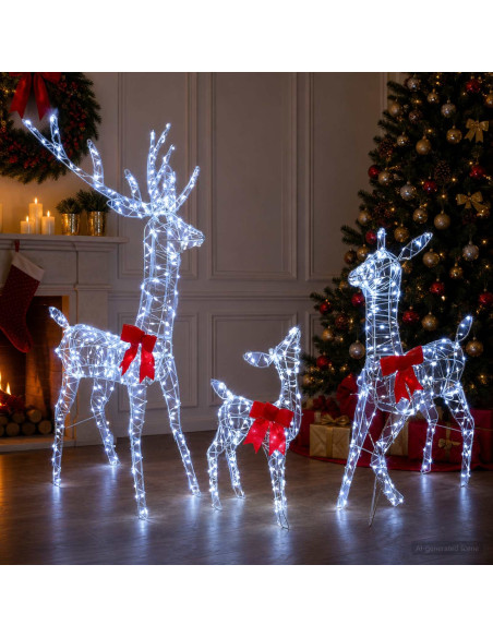 Famiglia di renne natalizie LED 700 LED Bianco 70 x 26 x 128 cm