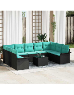 Set Divano da Giardino 10 pz Nero polyrattan