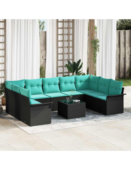 Set Divano da Giardino 10 pz Nero polyrattan