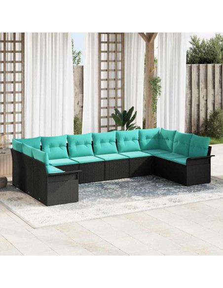 Set Divano da Giardino 10 pz Nero polyrattan