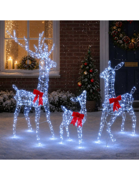 Famiglia di renne natalizie LED 700 LED Bianco 70 x 26 x 128 cm