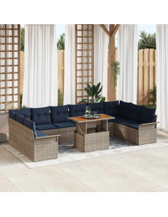 Set Divano da Giardino 11 pz Grigio e Blu Navy polyrattan