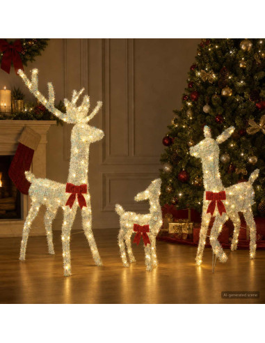 Famiglia di renne natalizie LED 300 LED Bianco caldo