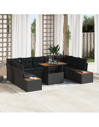 Set Divano da Giardino 10 pz Nero polyrattan