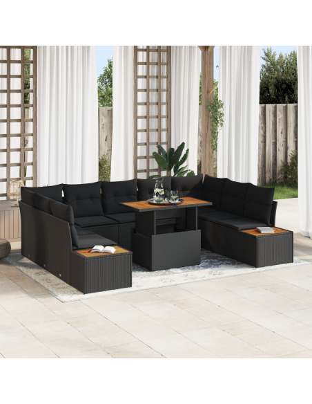 Set Divano da Giardino 10 pz Nero polyrattan