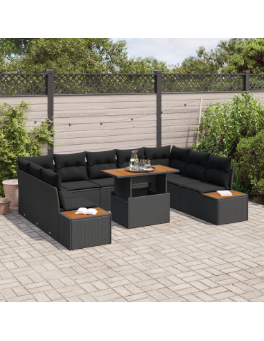 Set Divano da Giardino 10 pz Nero polyrattan