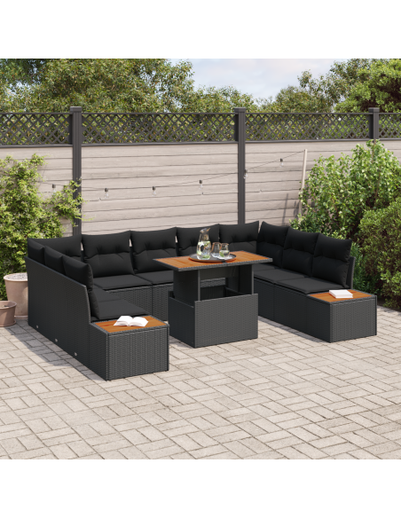 Set Divano da Giardino 10 pz Nero polyrattan