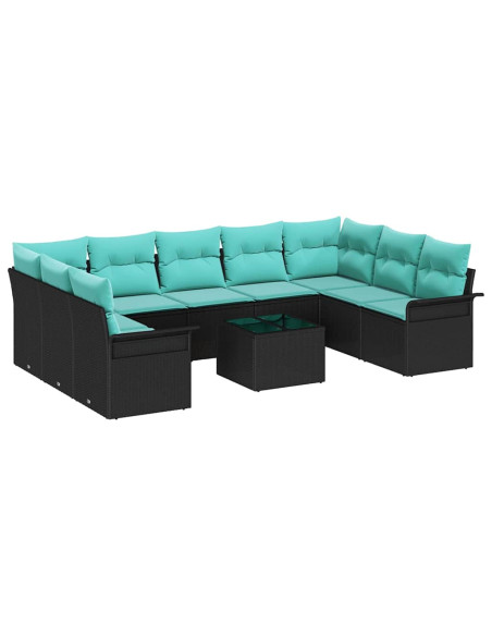 Set Divano da Giardino 10 pz Nero polyrattan