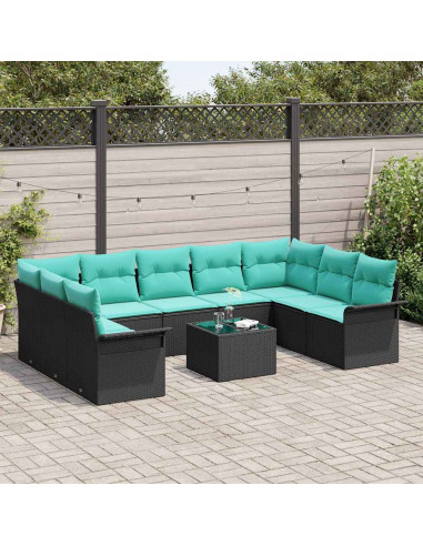 Set Divano da Giardino 10 pz Nero polyrattan