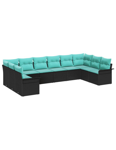 Set Divano da Giardino 10 pz Nero polyrattan