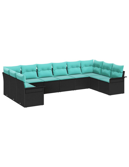 Set Divano da Giardino 10 pz Nero polyrattan