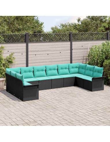 Set Divano da Giardino 10 pz Nero polyrattan