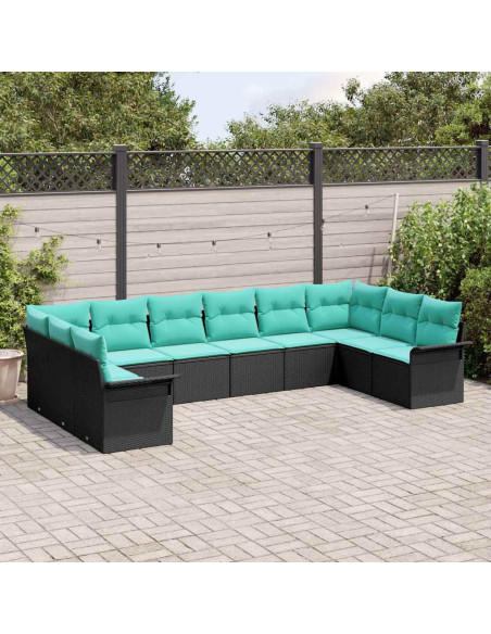 Set Divano da Giardino 10 pz Nero polyrattan