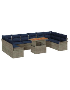 Set Divano da Giardino 11 pz Grigio e Blu Navy polyrattan 2