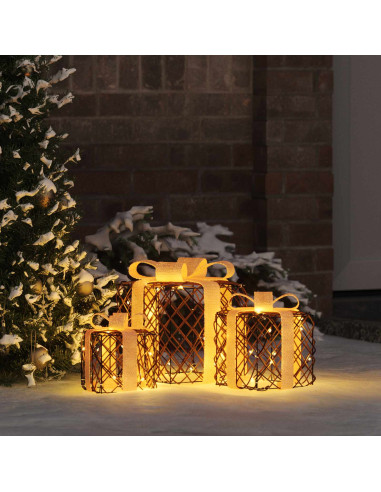 Scatola regalo di Natale illuminata 3 pz 150 LED Bianco caldo